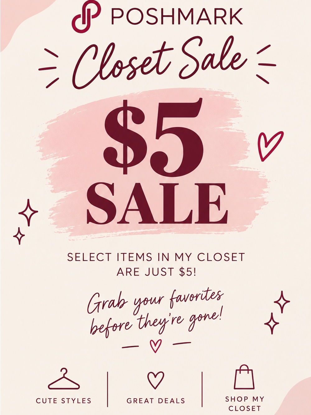 ✨ $5 SALE in my Poshmark closet! ✨
